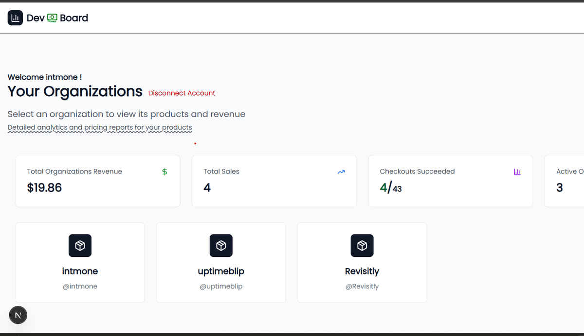 DevCashBoard Dashboard Preview